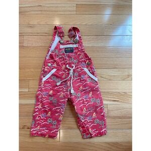 Vintage OshKosh Bgosh Red Nautical Palm Tree Sailboat Overalls 6-9 Months USA